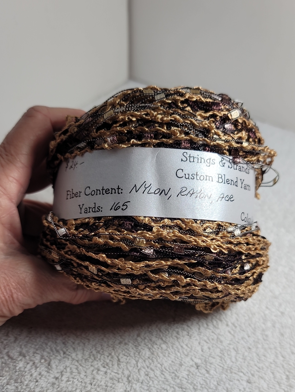 Custom Blend Decorative Yarn Ball in Gold and Dark Brown NWT